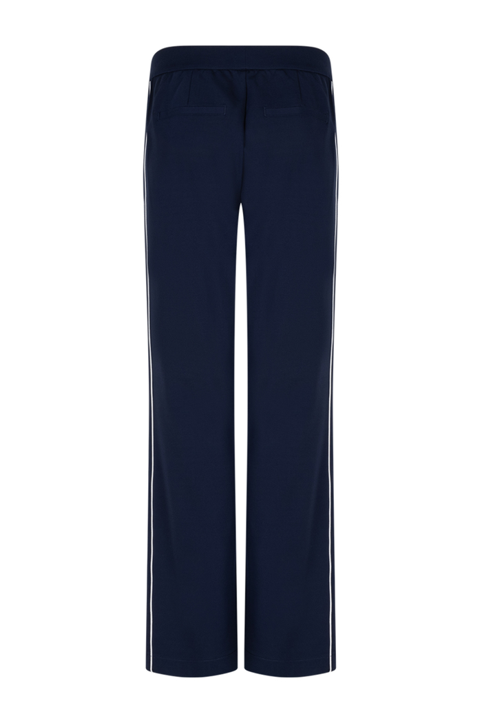 Wide-leg ponte trousers by Red Button in dark blue. High-rise, comfortable and easy to dress up or down. Shop now at Dotique.