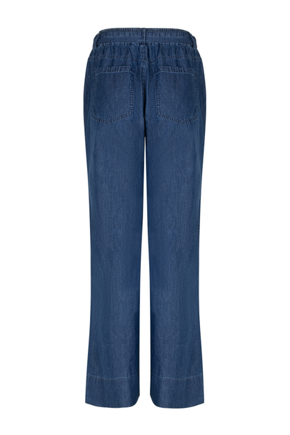 Red Button SRB4804 Claudette Palazzo Denim Rinse Trousers showing back view, shop Red Button at Dotique for stylish denim wide leg pants