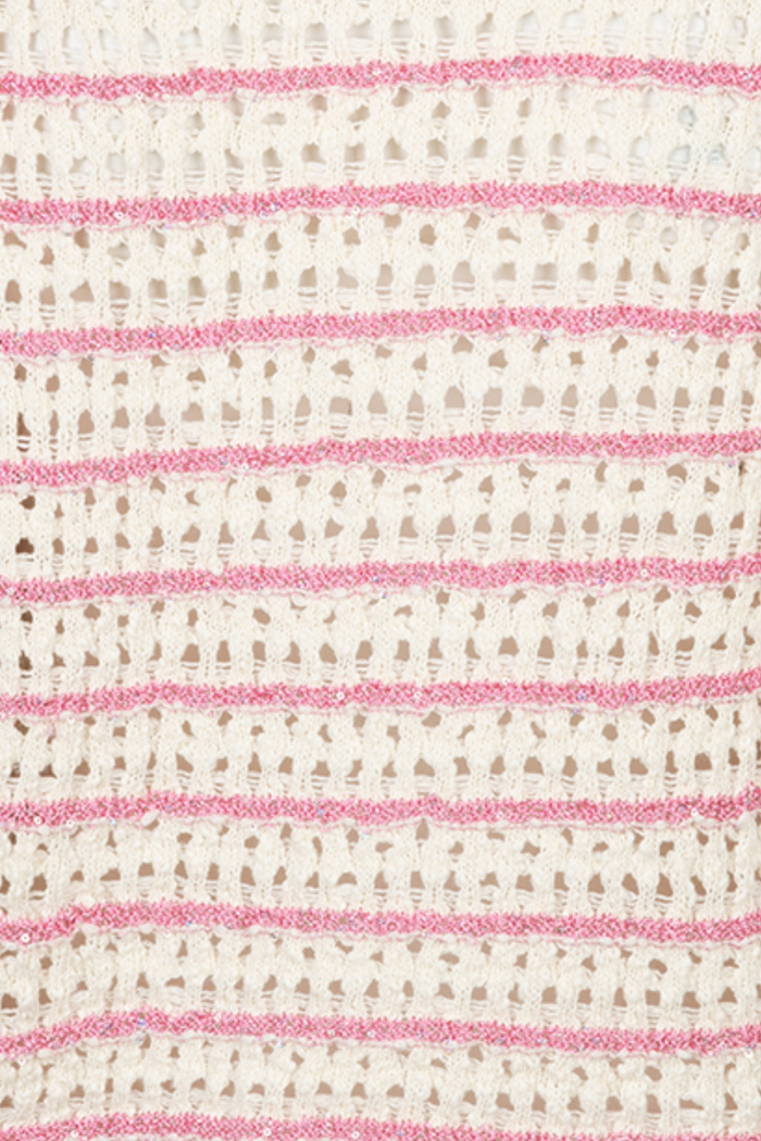 Striped knit top by Red Button in pink. Lightweight, relaxed and easy to wear with jeans or trousers. Shop online at Dotique.