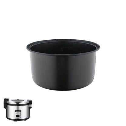 Black nonstick replacement inner pot for Cuckoo rice cookers, shown with a compatible unit. (INNERPOT-CR-3055)