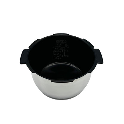 Replacement stainless steel inner pot with black nonstick coating and side handles for Cuckoo rice cookers. (INNERPOT-CRP-HWS10)