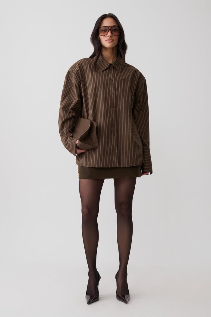 Rosalind Button Back Cotton Shirt - Chocolate Stripe