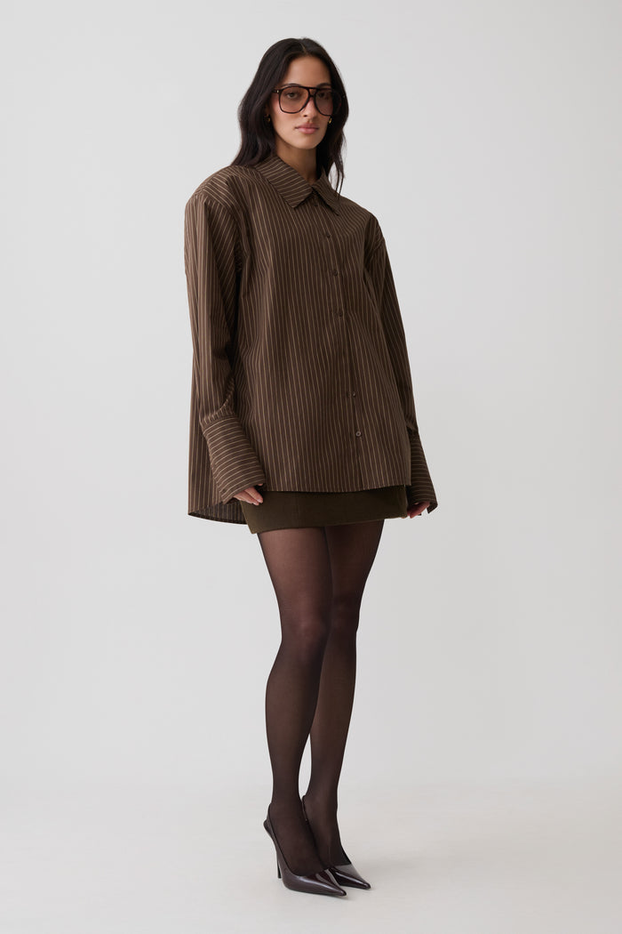 Rosalind Button Back Cotton Shirt - Chocolate Stripe