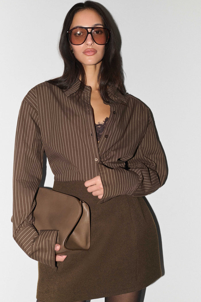 Rosalind Button Back Cotton Shirt - Chocolate Stripe