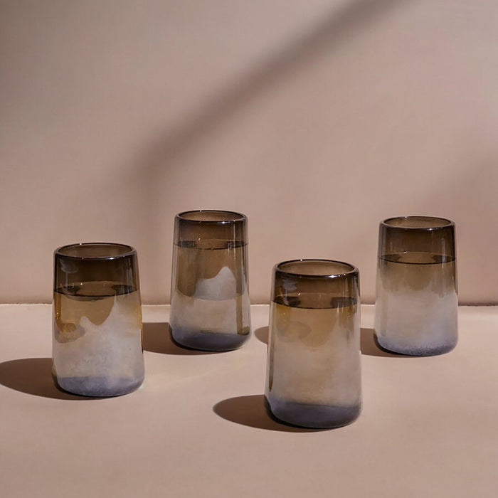 Set of four smoke and Luster Recycled Glassware.