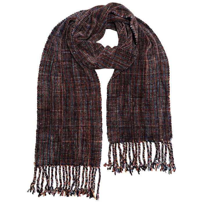 Plaid scarf with fringes on a white background