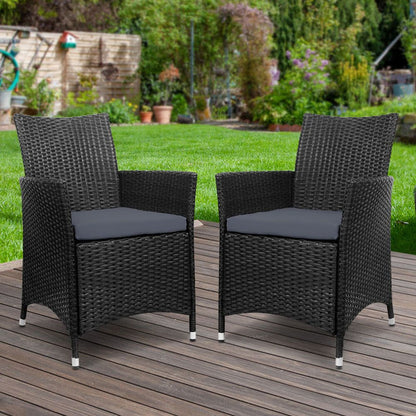 Set of 2 Outdoor Bistro Set Chairs Patio Furniture Dining Wicker Garden Cushion Gardeon -Home Living Store - -