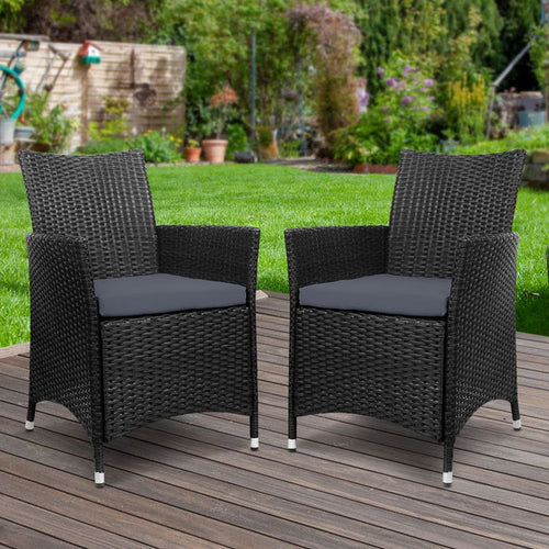 Set of 2 Outdoor Bistro Set Chairs Patio Furniture Dining Wicker Garden Cushion Gardeon -Home Living Store - -