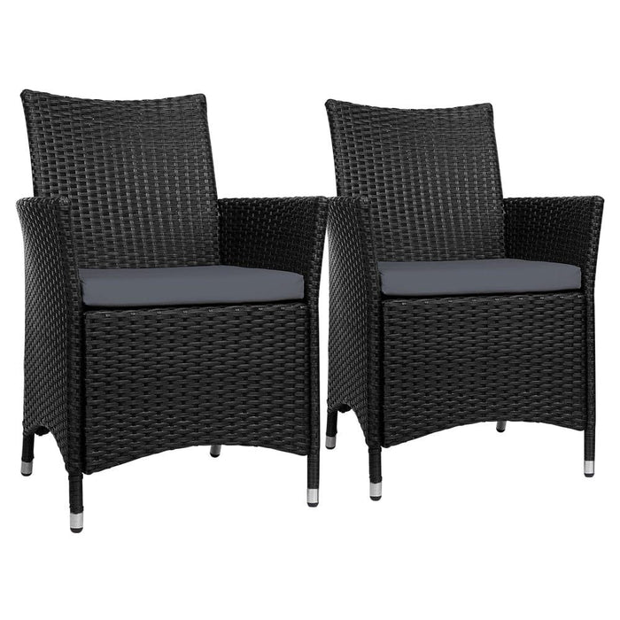 Set of 2 Outdoor Bistro Set Chairs Patio Furniture Dining Wicker Garden Cushion Gardeon -Home Living Store - -