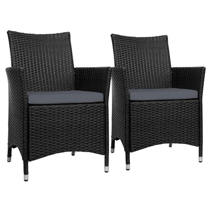Set of 2 Outdoor Bistro Set Chairs Patio Furniture Dining Wicker Garden Cushion Gardeon -Home Living Store - -