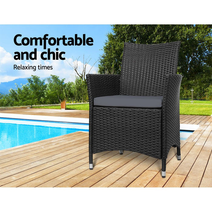 Set of 2 Outdoor Bistro Set Chairs Patio Furniture Dining Wicker Garden Cushion Gardeon -Home Living Store - -