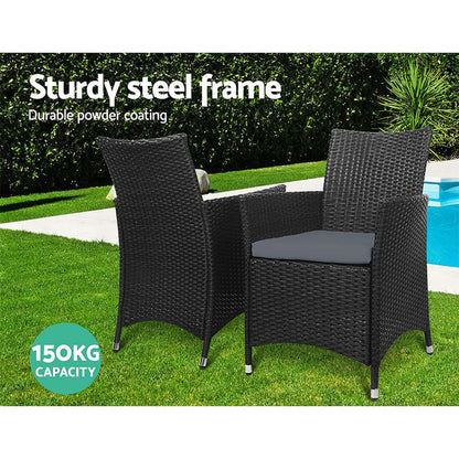Set of 2 Outdoor Bistro Set Chairs Patio Furniture Dining Wicker Garden Cushion Gardeon -Home Living Store - -