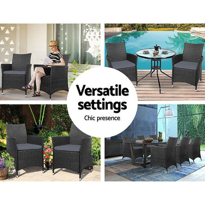 Set of 2 Outdoor Bistro Set Chairs Patio Furniture Dining Wicker Garden Cushion Gardeon -Home Living Store - -