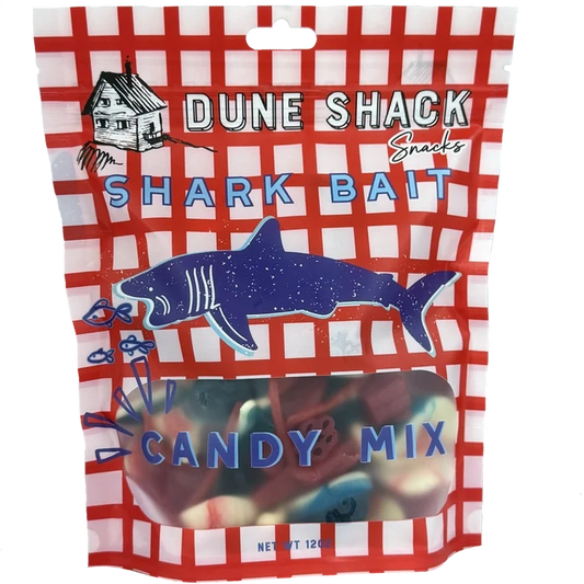 Bag of Dune Shack Shark Bait Candy Mix with red and white checkered pattern