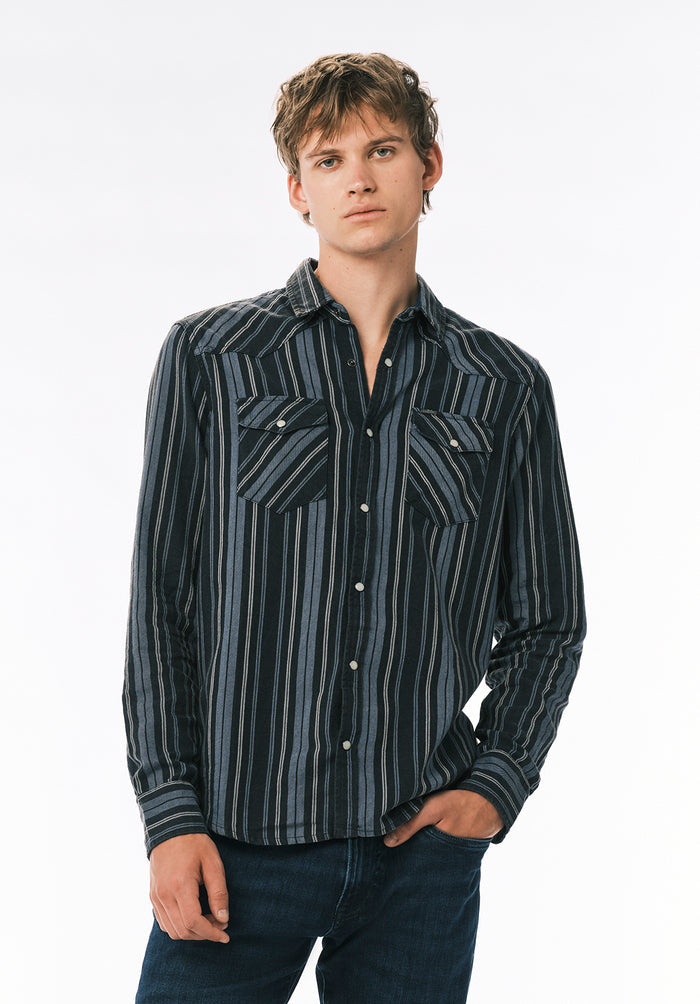Buffalo Men Shirts Blue Woven Woven Long Sleeve Cotton Blend Long Sleeve