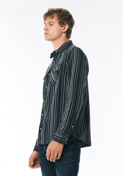 Buffalo Men Shirts Blue Woven Woven Long Sleeve Cotton Blend Long Sleeve