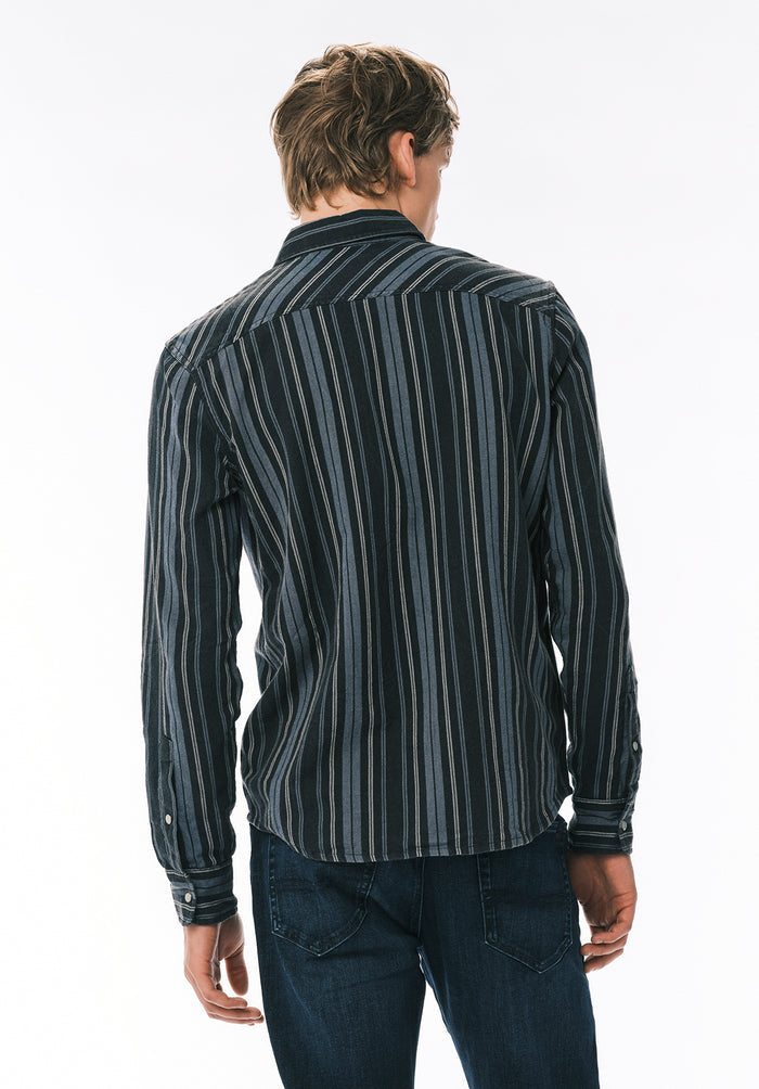 Buffalo Men Shirts Blue Woven Woven Long Sleeve Cotton Blend Long Sleeve
