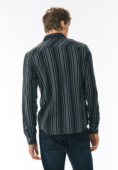 Buffalo Men Shirts Blue Woven Woven Long Sleeve Cotton Blend Long Sleeve