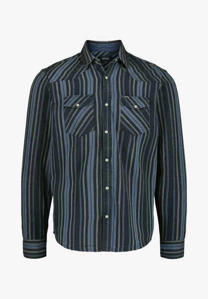Buffalo Men Shirts Blue Woven Woven Long Sleeve Cotton Blend Long Sleeve