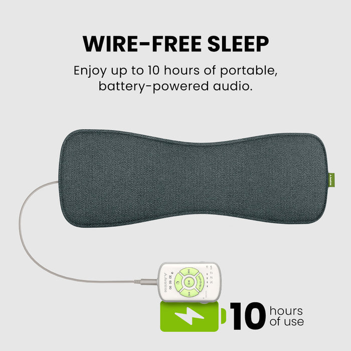 Slumber 2 Bluetooth Pillow Sleep Headphones with 4 flat speakers and white noise, featuring up to 10-hour  use battery powered