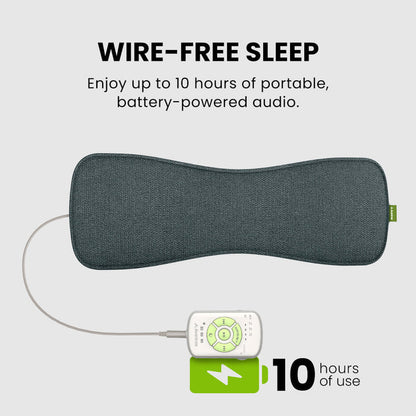 Slumber 2 Bluetooth Pillow Sleep Headphones with 4 flat speakers and white noise, featuring up to 10-hour  use battery powered