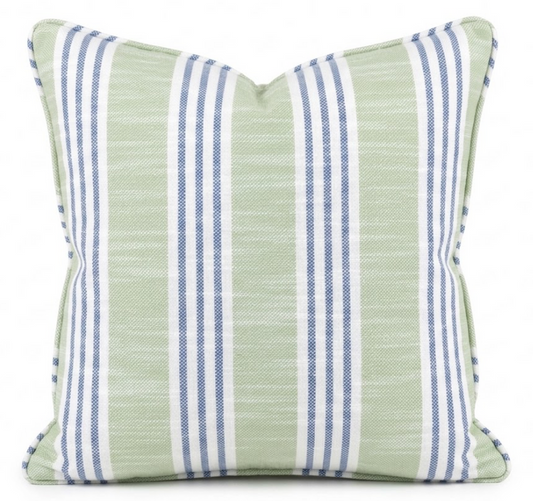Southport Stripe Pillow Cover in Apple Green and Blue, Thibaut Pillows