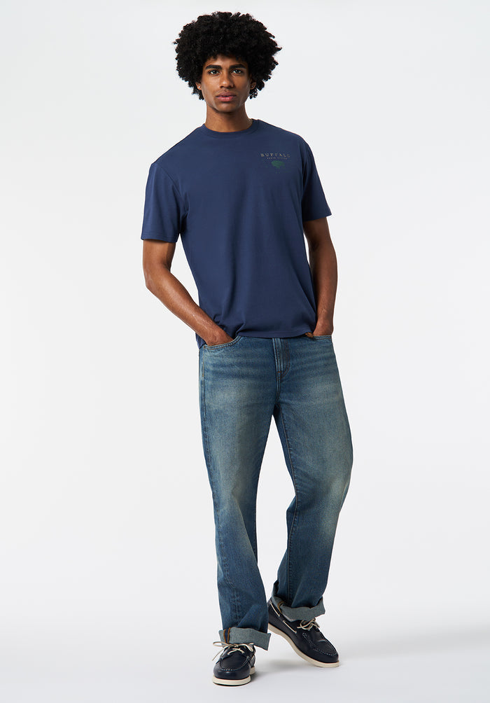 Buffalo Men T-Shirts Navy Knit Tees Short Sleeve 100% Cotton Regular-Fit