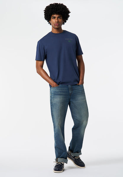 Buffalo Men T-Shirts Navy Knit Tees Short Sleeve 100% Cotton Regular-Fit