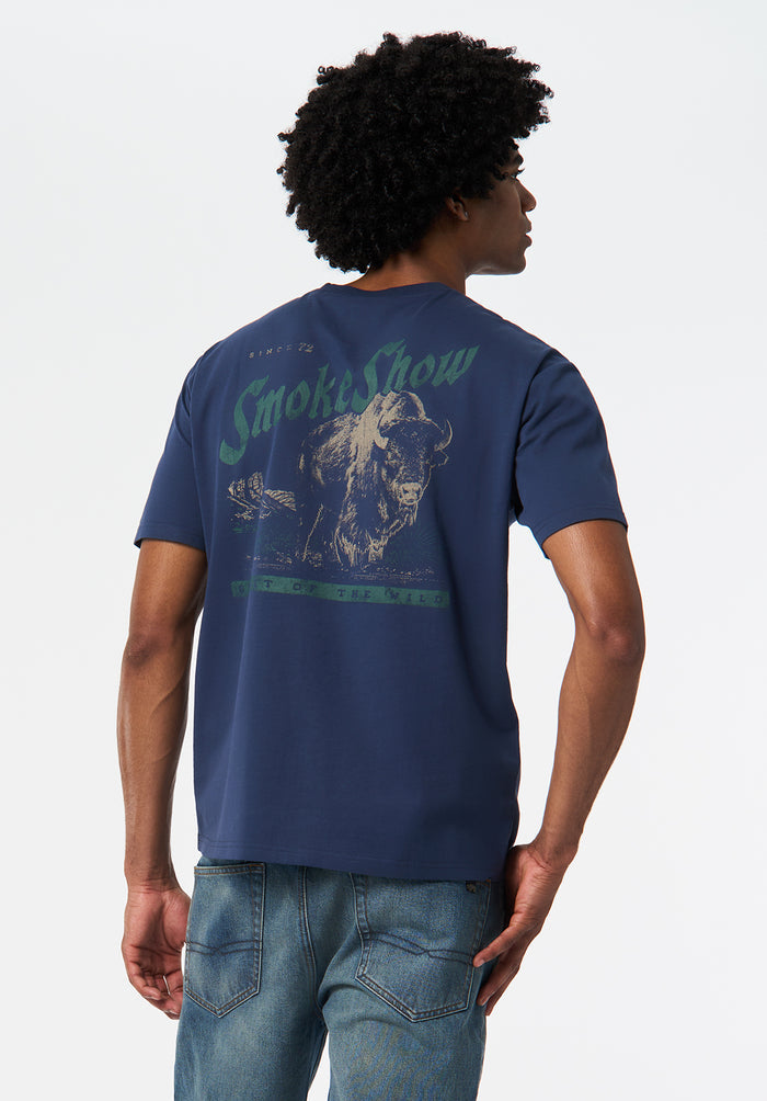 Buffalo Men T-Shirts Navy Knit Tees Short Sleeve 100% Cotton Regular-Fit