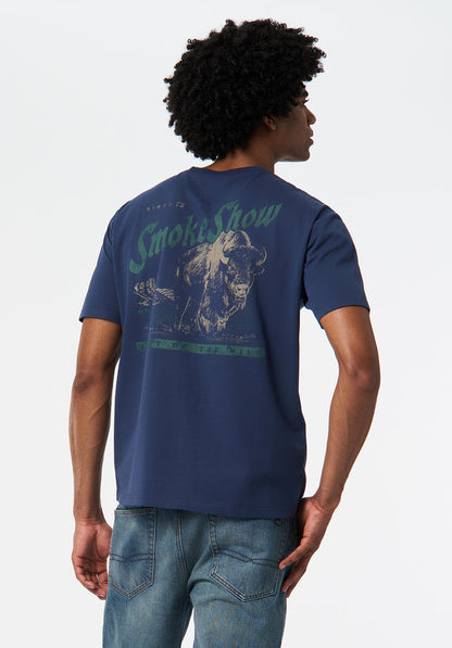 Buffalo Men T-Shirts Navy Knit Tees Short Sleeve 100% Cotton Regular-Fit