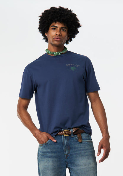 Buffalo Men T-Shirts Navy Knit Tees Short Sleeve 100% Cotton Regular-Fit