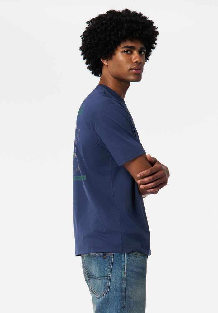Buffalo Men T-Shirts Navy Knit Tees Short Sleeve 100% Cotton Regular-Fit