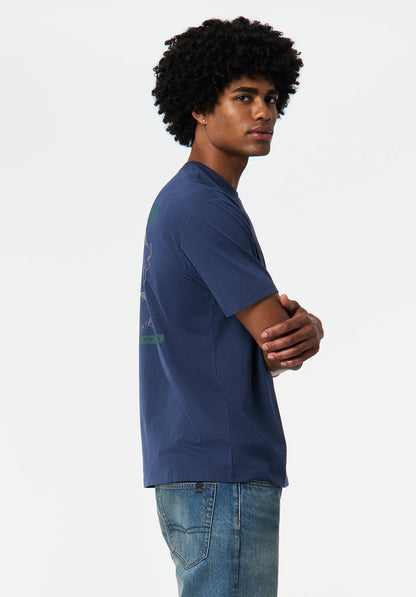 Buffalo Men T-Shirts Navy Knit Tees Short Sleeve 100% Cotton Regular-Fit
