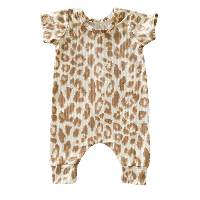 Taupe Cream Leopard Ribbed Harem Romper