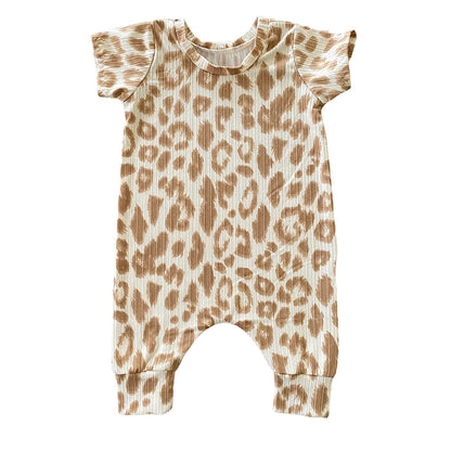Taupe Cream Leopard Ribbed Harem Romper