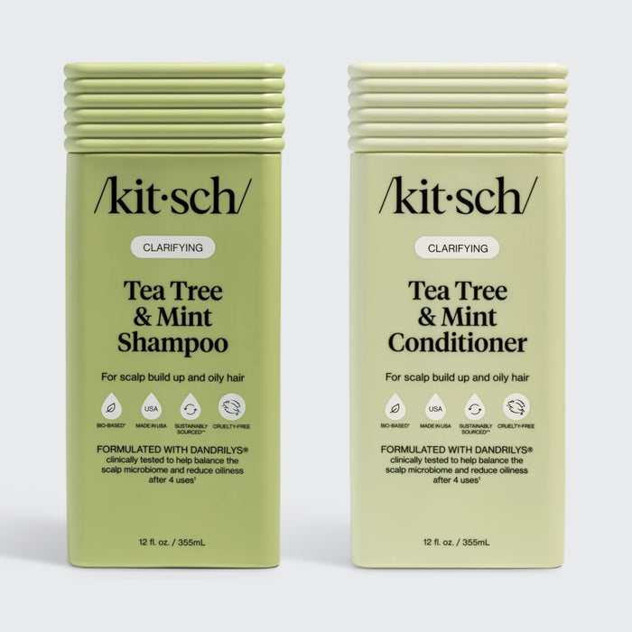 Two bottles of Kitsch Tea Tree & Mint Shampoo and Conditioner on a white background