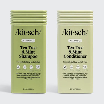 Two bottles of Kitsch Tea Tree & Mint Shampoo and Conditioner on a white background