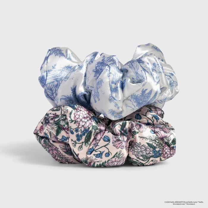 Bridgerton x Kitsch Satin Pillow Scrunchies 2pc - Toile in Bloom