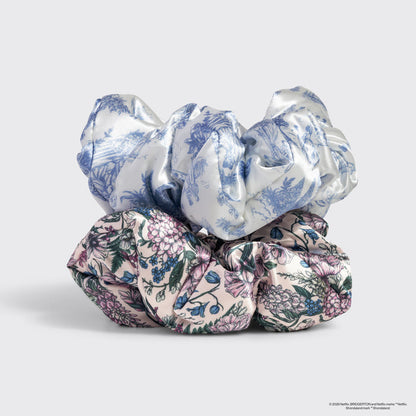 Bridgerton x Kitsch Satin Pillow Scrunchies 2pc - Toile in Bloom
