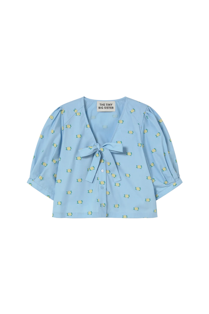 Tiny Big Sister floral bow blouse in soft cotton. Pretty, lightweight and perfect for everyday summer styling. Shop at Dotique.