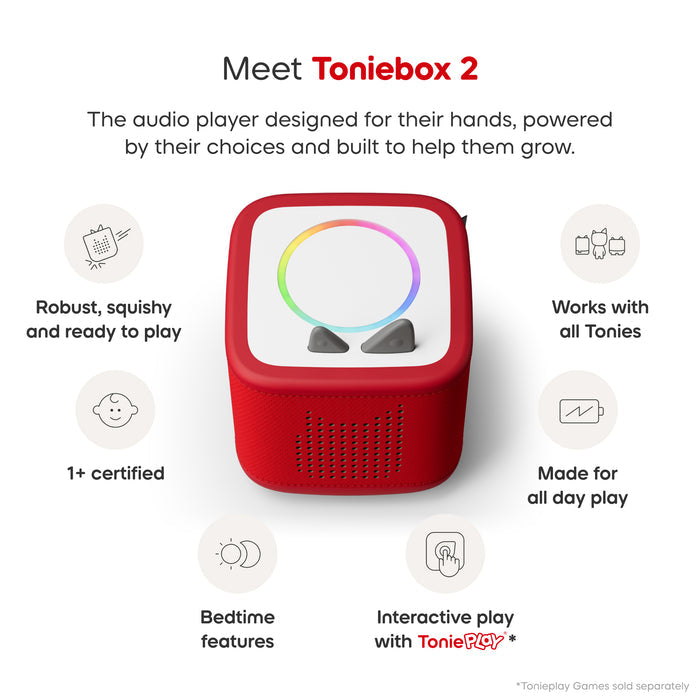 Tonies - Toniebox 2 - Sunset Red Starter Set with Creative Rubie - Mabel & Fox