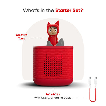 Tonies - Toniebox 2 - Sunset Red Starter Set with Creative Rubie - Mabel & Fox