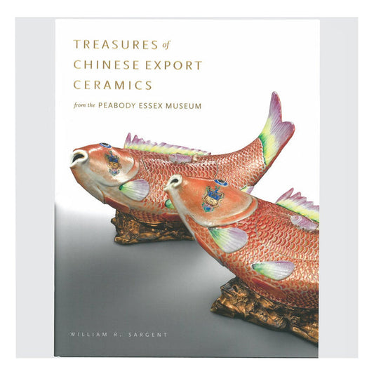Cover of the book 'Treasures of Chinese Export Ceramics' featuring a photograph of two porcelain fish figures with a colorful and intricate design on a wooden base.