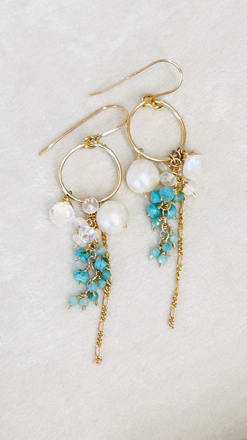 Trellis hoop earrings - Freshwater pearl x turquoise