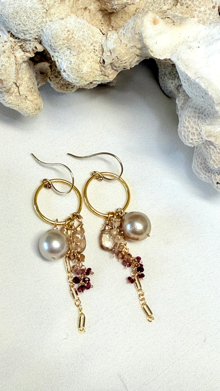 TRELLIS hoop earrings - Mocha pearl