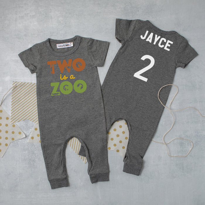 "Two is a Zoo" Slim Fit Short Sleeve 2nd Birthday Romper