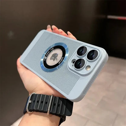 a person holding a blue iphone case