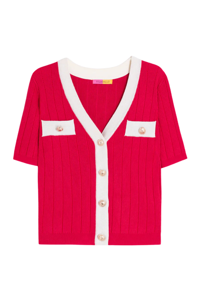 Vilagallo 33477 Red Short Sleeve Ribbed Cardigan by Vilagallo, shop the Vilagallo collection at Dotique.
