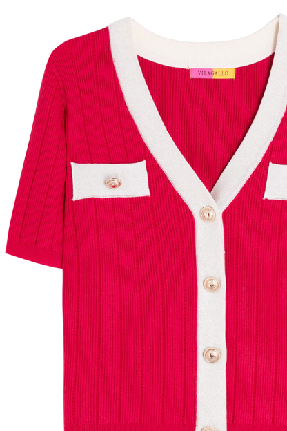 Vilagallo 33477 Red Short Sleeve Ribbed Cardigan by Vilagallo, shop the Vilagallo collection at Dotique online.