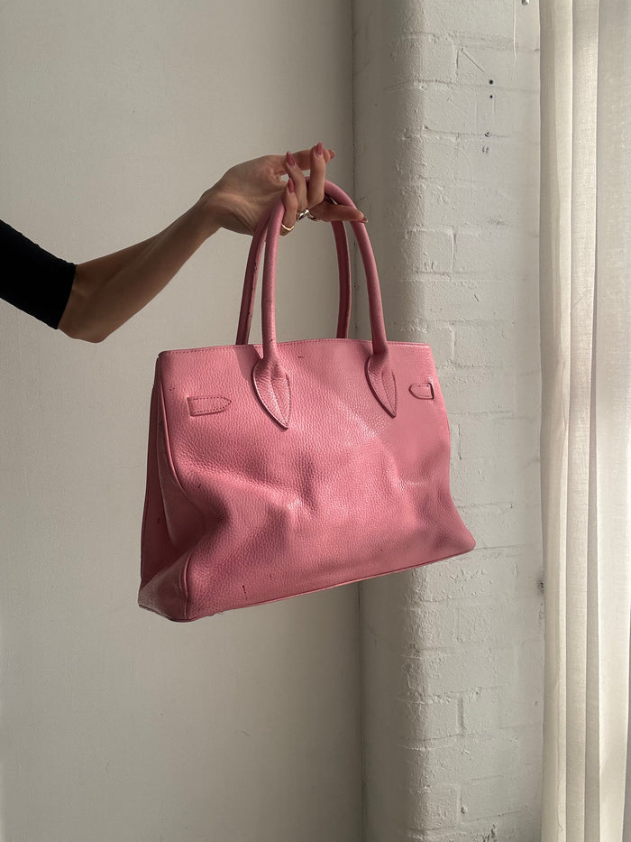 Vintage Y2K Pink Leather Firkin Tote Bag